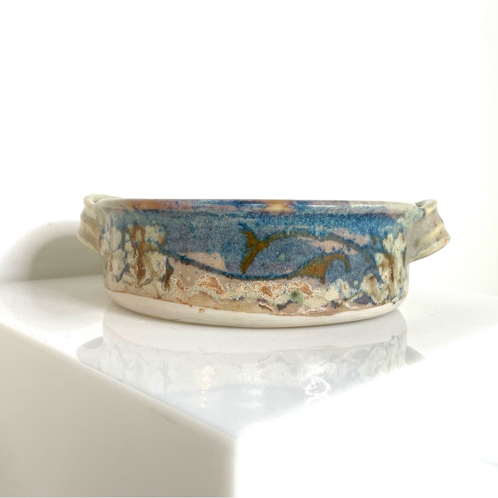 Artisan | Ceramic Casserole Celadon Earthenware Iron Brushstroke Floral Signed - Picture 6 of 8